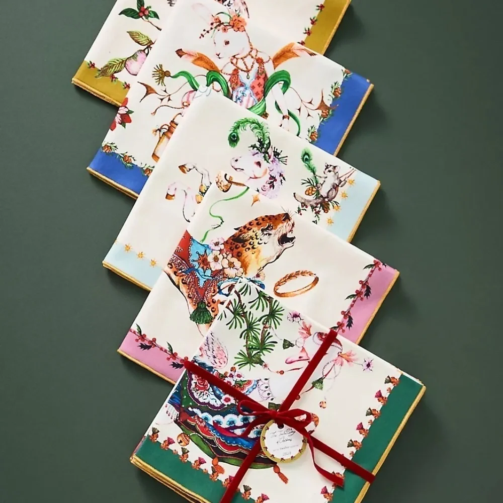 Taychamaythakool Anthropologie Twelve Days  Christmas Cotton Napkin Set